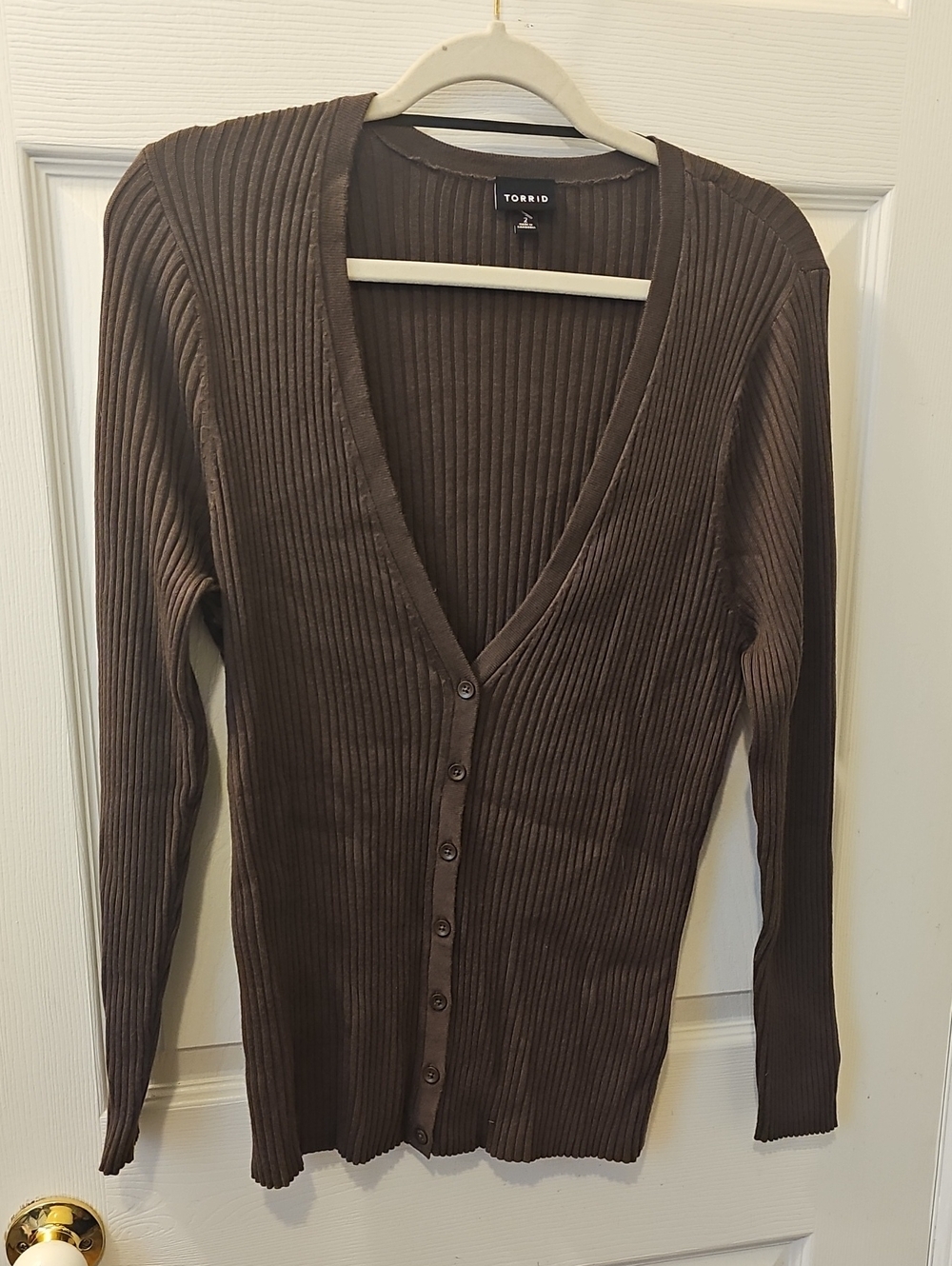 torrid Chocolate Brown Ribbed V-Neck Button Cardigan